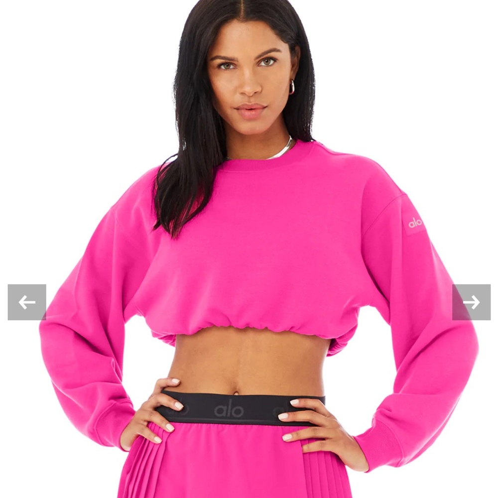 ALO Yoga Vibrant Pink Cropped Crew Neck Sweater